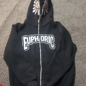 Black Euphoric Hoodie with Graphic Design